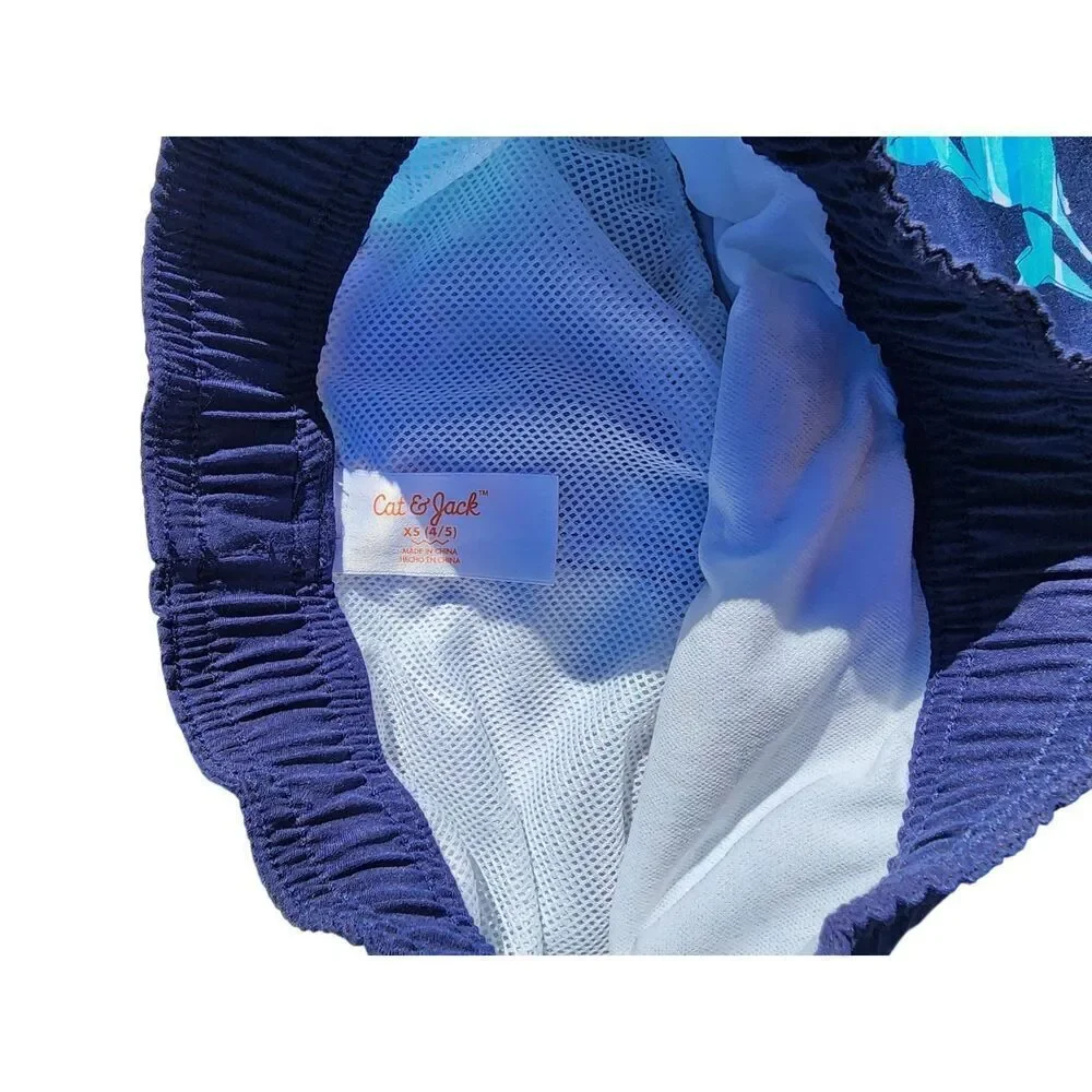 Cat & Jack Swim Trunks Lot of 2 Shorts Mesh Lined Sharks Striped Boys XS 4/5